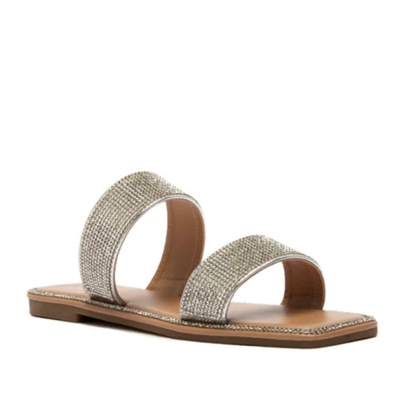 !! NEW !! Embellished Double Strap Square Toe Sandals in Clear - Picture 11 of 11